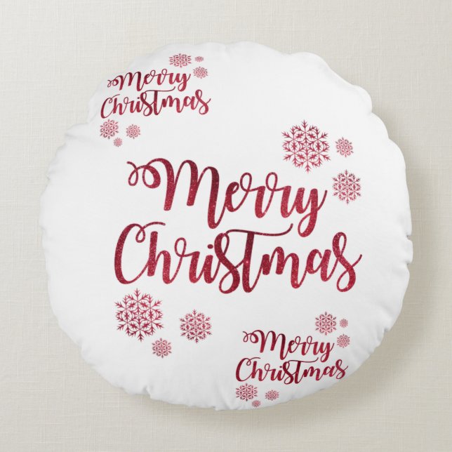Christmas Round Pillow, Merry Christmas Round Cushion (Front)