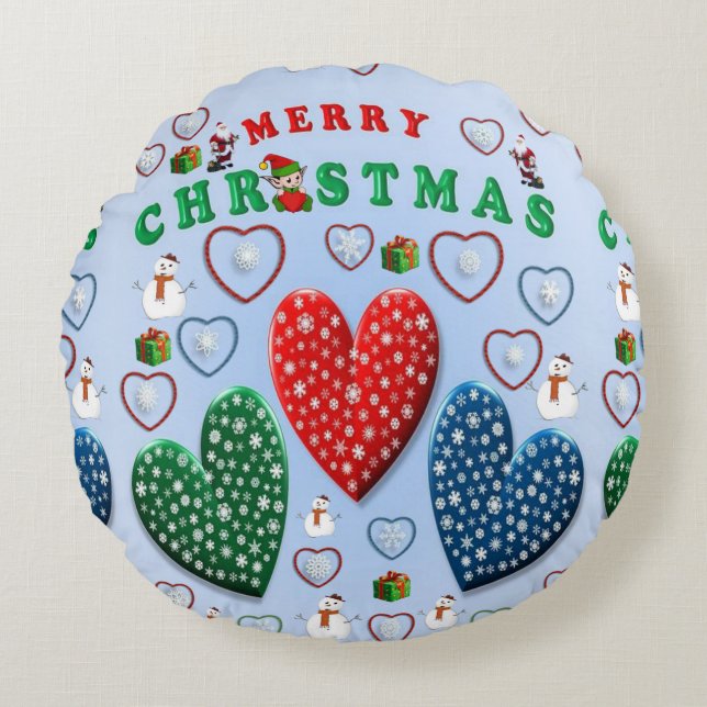Christmas Round Pillow, Merry Christmas Round Cushion (Front)