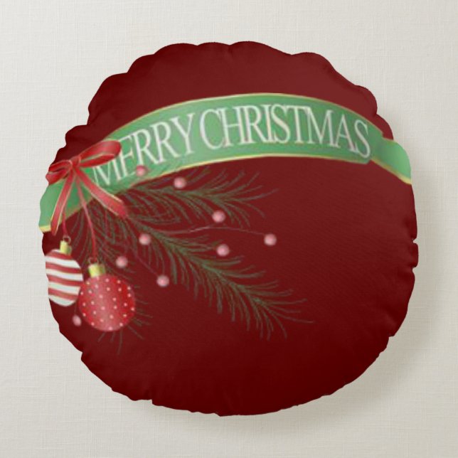 Christmas Round Pillow, Merry Christmas Round Cushion (Front)