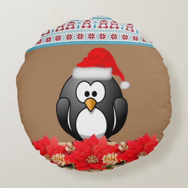 Christmas Round Pillow, Penguin Cushion (Back)