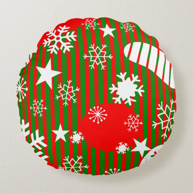 Christmas Round Pillow – Red & Green Design (Front)