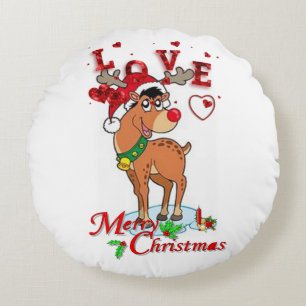 Christmas Round Pillow, Reindeer Round Cushion