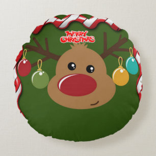 Christmas Round Pillow, Reindeer Round Cushion