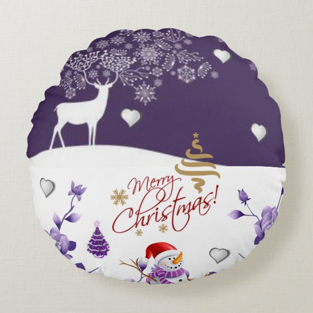 Christmas Round Pillow, Reindeer Round Cushion (Front)