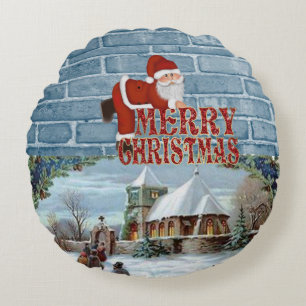Christmas Round Pillow, Santa Cushion