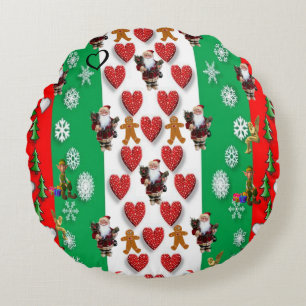 Christmas Round Pillow, Santa Round Cushion
