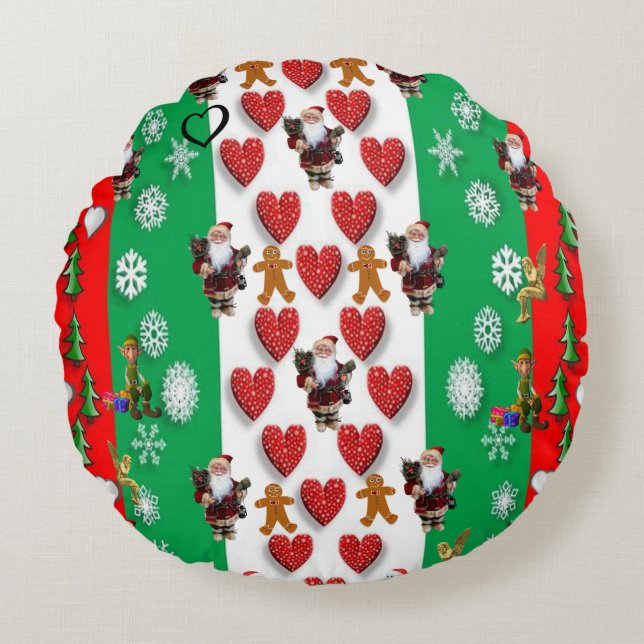 Christmas Round Pillow, Santa Round Cushion (Front)
