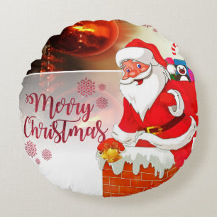 Christmas Round Pillow, Santa Round Cushion