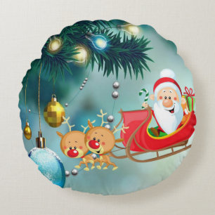 Christmas Round Pillow, Santa Round Cushion