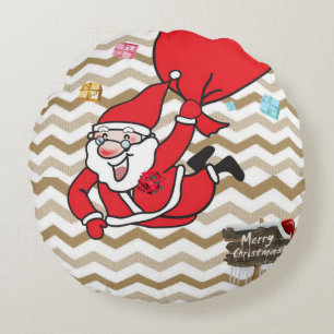 Christmas Round Pillow, Santa Round Cushion