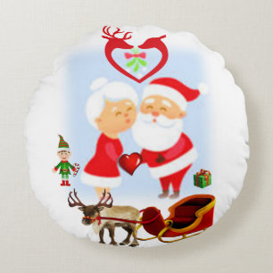 Christmas Round Pillow, Santa Round Cushion