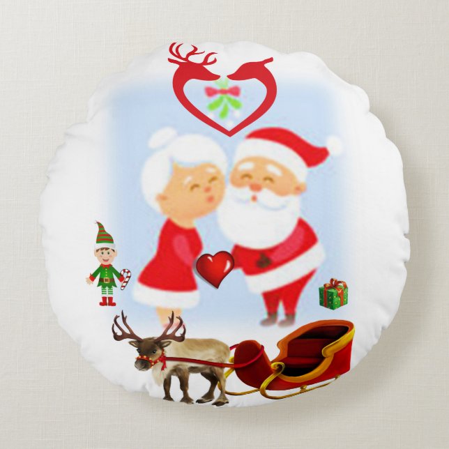 Christmas Round Pillow, Santa Round Cushion (Front)