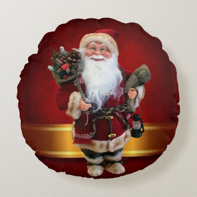 Christmas Round Pillow, Santa Round Cushion (Front)