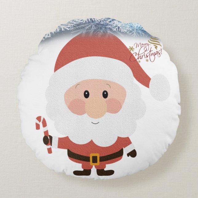 Christmas Round Pillow, Santa Round Cushion (Front)