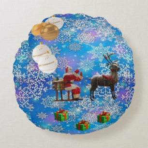 Christmas Round Pillow, Santa Round Cushion