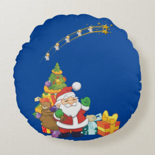 Christmas Round Pillow, Santa Round Cushion