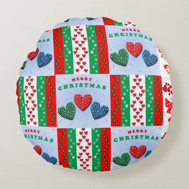 Christmas Round Pillow, Santa Round Cushion (Front)