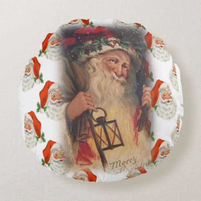 Christmas Round Pillow, Santa Round Cushion (Front)