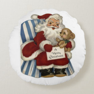Christmas Round Pillow, Santa Round Cushion
