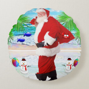 Christmas Round Pillow, Santa Round Cushion