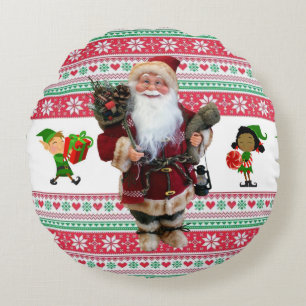 Christmas Round Pillow, Santa Round Cushion