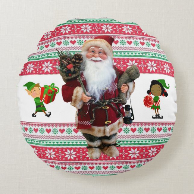 Christmas Round Pillow, Santa Round Cushion (Front)