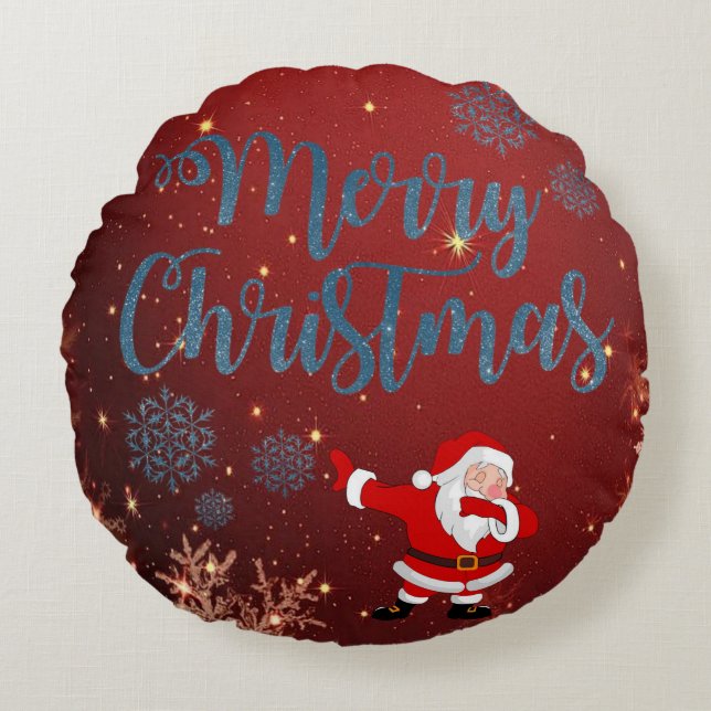 Christmas Round Pillow, Santa Round Cushion (Front)