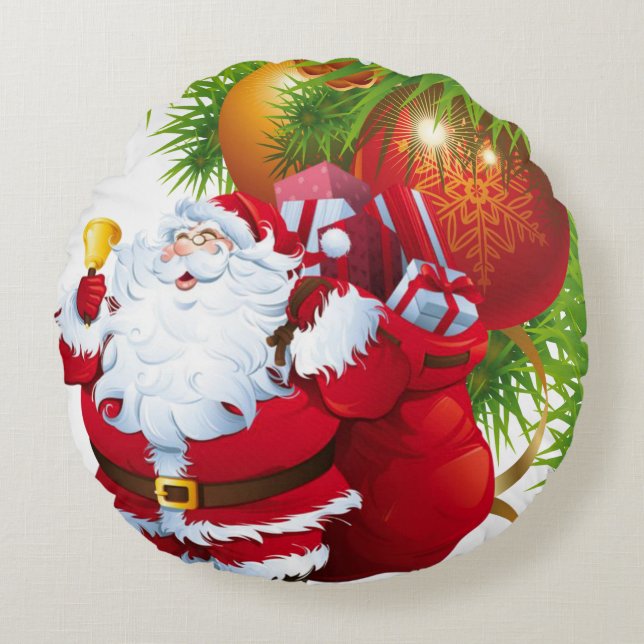 Christmas Round Pillow, Santa Round Cushion (Front)