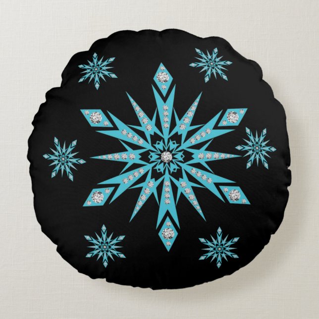 Christmas Round Pillow, Snowflake Round Cushion (Front)