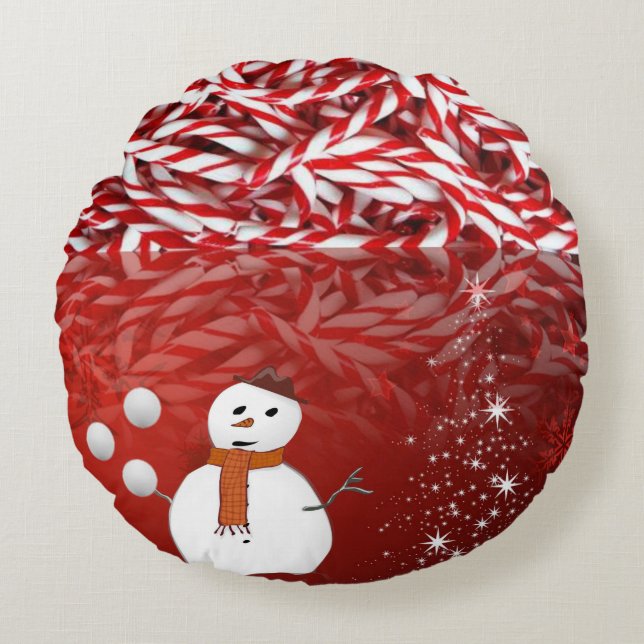 Christmas Round Pillow, Snowman Cushion (Front)
