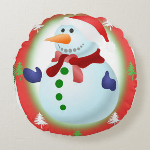 Christmas Round Pillow, Snowman Cushion