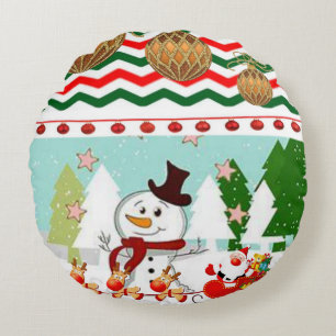 Christmas Round Pillow, Snowman Cushion