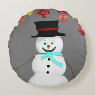 Christmas Round Pillow, Snowman Cushion
