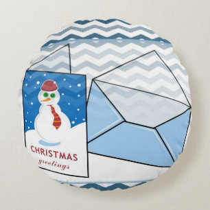 Christmas Round Pillow, Snowman Cushion