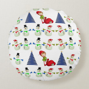 Christmas Round Pillow, Snowman Cushion
