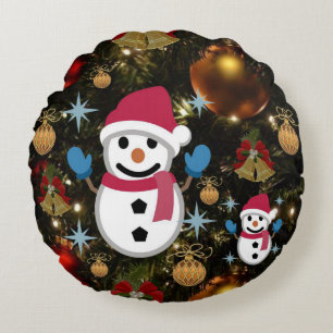 Christmas Round Pillow, Snowman Cushion