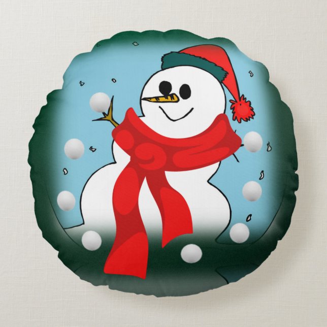 Christmas Round Pillow, Snowman Round Cushion (Front)