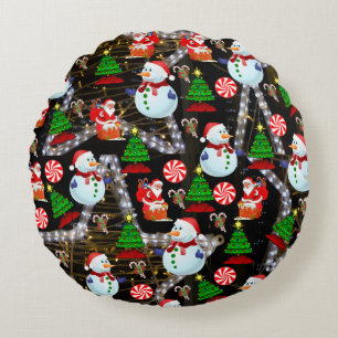 Christmas Round Pillow, Snowman Round Cushion