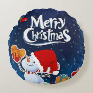 Christmas Round Pillow, Snowman Round Cushion