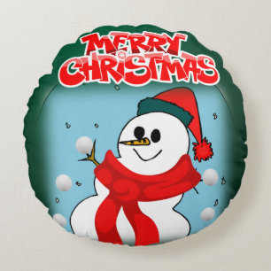Christmas Round Pillow, Snowman Round Cushion