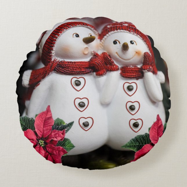 Christmas Round Pillow, Snowman Round Cushion (Front)
