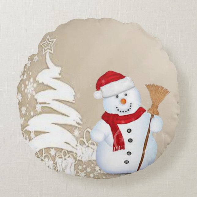 Christmas Round Pillow, Snowman Round Cushion (Front)