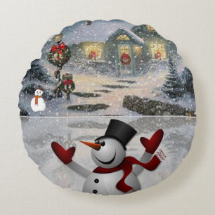 Christmas Round Pillow, Snowman Round Cushion