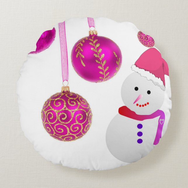 Christmas Round Pillow, Snowman Round Cushion (Front)