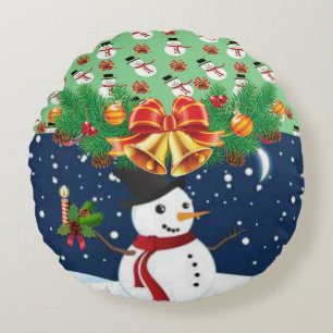 Christmas Round Pillow, Snowman Round Cushion