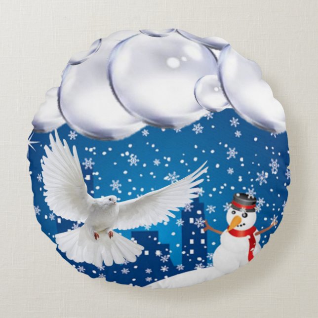 Christmas Round Pillow, Snowman Round Cushion (Front)