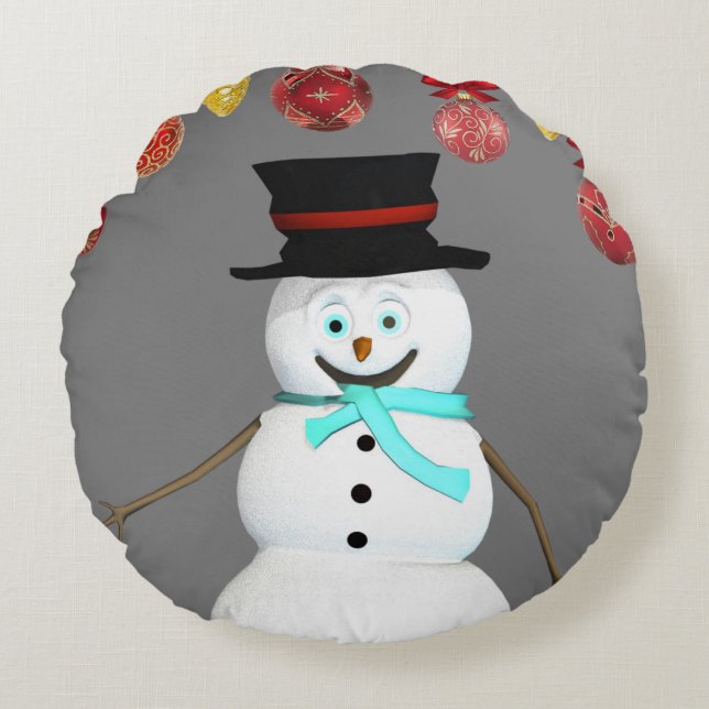 Christmas Round Pillow, Snowman Round Cushion (Front)