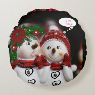 Christmas Round Pillow, Snowman Round Cushion