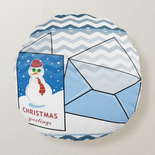 Christmas Round Pillow, Snowman Round Cushion (Front)