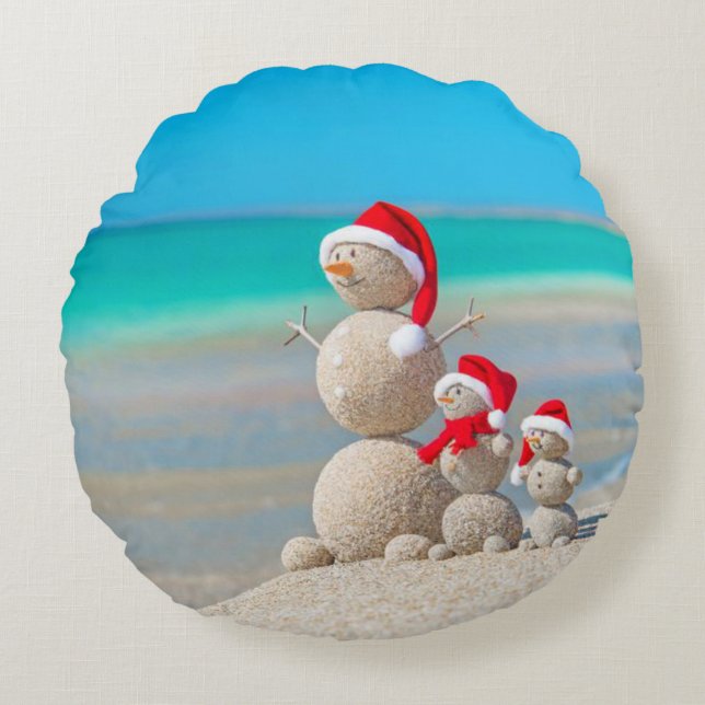 Christmas Round Pillow, Snowman Round Cushion (Front)